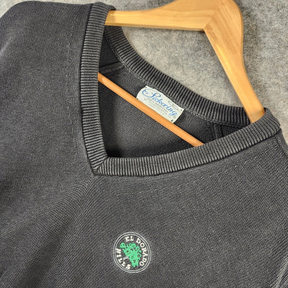 Pickering V-Neck Sweater Mens Large Black El Dorado Hills‎ Cotton Vintage USA